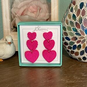 jBloom Pink Seed Bead Heart Earrings New